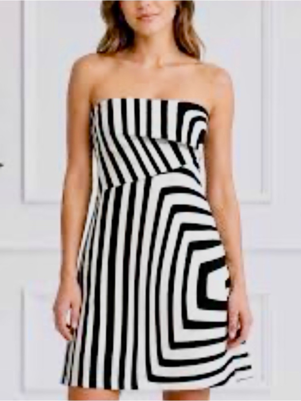 NWT Zara Strapless Black & White Geometric Stripe Dress